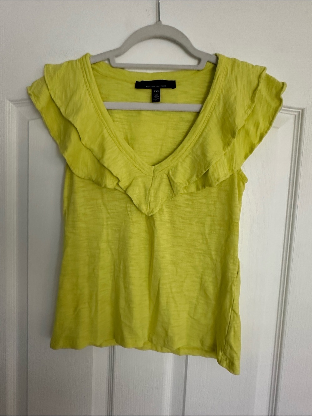 White House Black Market Lime Green Ruffle V-Neck Tank